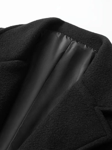 Classic black wool blend single-breasted trench coat with smooth satin inner lining