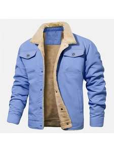 Men's light blue workwear jacket with thick fleece lining and durable button closure