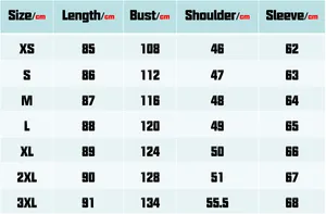 Detailed size guide for men's slim fit trench coat showing measurements from XS to 3XL
