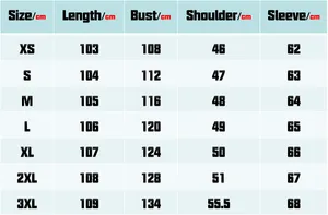Size chart for classic trench coat with bust, length, shoulder, and sleeve measurements