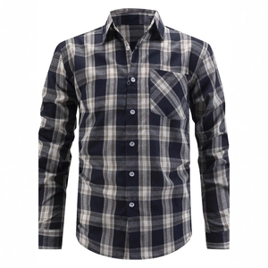 Classic black and white plaid long sleeve casual shirt for men with a front chest pocket