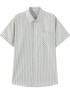 Men's outdoor vertical striped short sleeve shirt with classic lapel and chest pocket