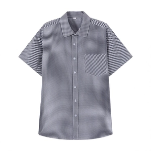 Classic men's short sleeve black and white gingham check shirt with front pocket