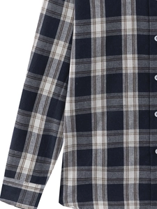 Classic men's black and white plaid long-sleeve shirt with a refined lapel and white buttons
