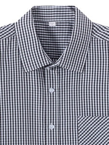 Classic men's black and white gingham shirt with button-down collar and chest pocket detail