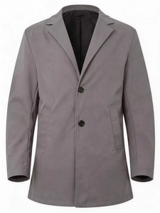 Classic men's charcoal grey single-breasted trench coat with a notch lapel