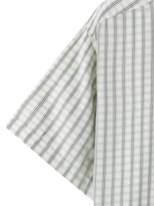 Short-sleeved plaid shirt for men featuring classic grey checks and a crisp collar design