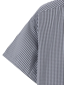 Men's classic black and white gingham short sleeve casual shirt with lapel collar