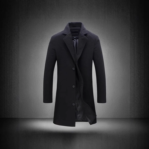 Men Single Breasted Mid Length Overcoat Notch Lapel Slim Fit Winter Jacket Polyester Outerwear For Professional Business