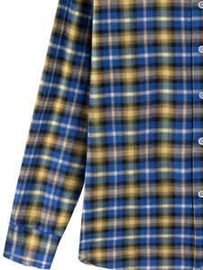 Men's outdoor casual flannel plaid shirt with blue and yellow check patterns