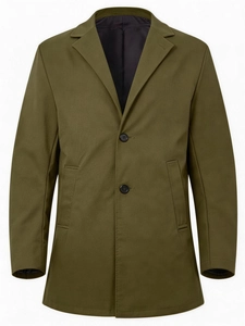 Classic olive green single-breasted men's trench coat with a notch lapel and slim fit