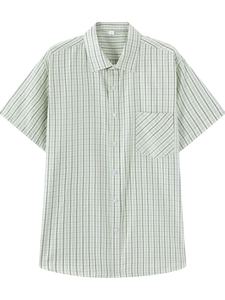 Chemise homme à rayures vertes manches courtes taille US M avec poche poitrine à plat