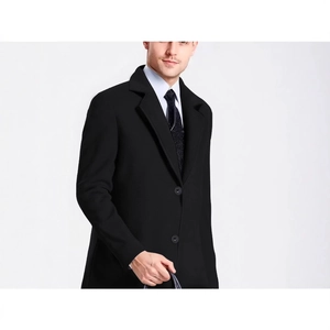 Men Business Casual Mid-Length Polyester Trench Coat Mercerized Solid Color Single Breasted Slim Fit Lapel Windbreaker Jacket