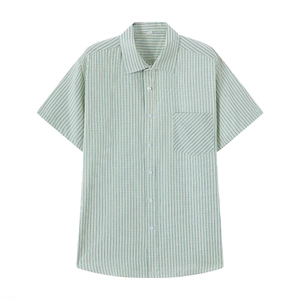 Camicia a maniche corte a righe verde chiaro da uomo con colletto e taschino frontale