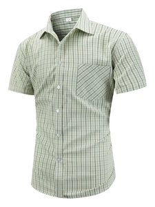 Chemise homme manches courtes taille US M à carreaux vert clair avec poche poitrine