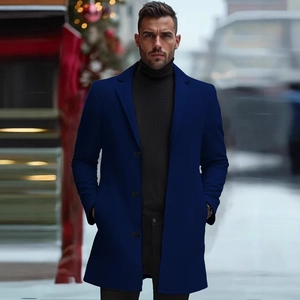 Men's Classic Mid-Length Polyester Overcoat Slim Fit Single-Breasted Lapel Trench Coat Winter Warm Business Casual Outerwear Jacket