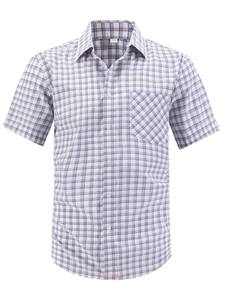 Classic men's short sleeve plaid shirt with button-down collar and chest pocket