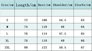 Detailed size chart for men's casual blazer showing length bust and shoulder dimensions