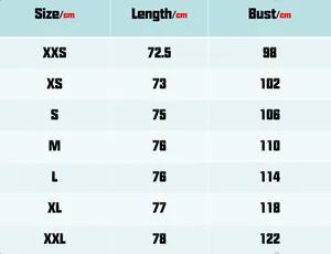 Size chart table for casual lapel blazer showing measurements from XXS to XXL in cm