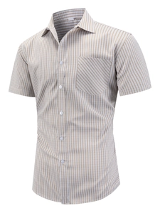 Men's summer business casual short-sleeve shirt with plaid pattern and chest pocket