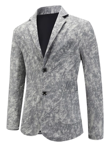 Men's casual blazer with grey marble print, notched lapel and two-button closure