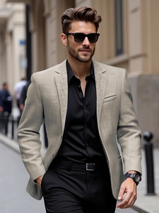 Men's slim fit casual light brown blazer jacket styled in a classic business street look