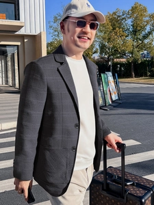 Veste de costume à carreaux gris foncé pour homme coupe ajustée style business