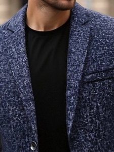 Men's navy blue casual blazer with abstract textured print and notch lapel design