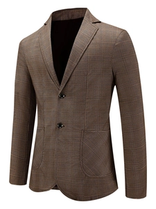 Veste de costume homme à carreaux marron avec revers classique et deux boutons