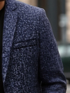 Men's navy blue casual blazer with micro-jacquard texture and classic notch lapel
