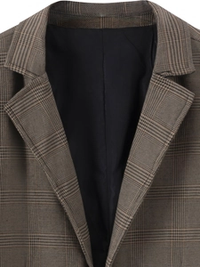 Blazer de bureau à carreaux marron pour homme avec revers crantés et doublure noire