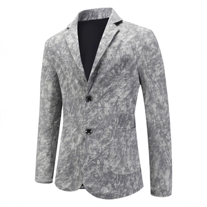 Men's casual tie-dye blazer with marble texture and notch lapel in grey and white