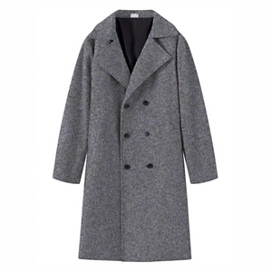 Manteau croisé classique pour homme en laine mélangée gris anthracite à revers