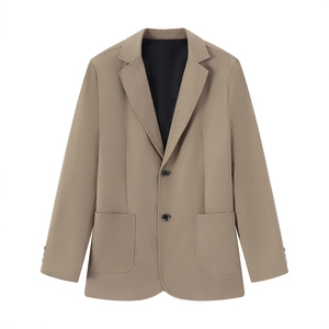 Men's khaki casual blazer with single-breasted two-button design and classic lapels