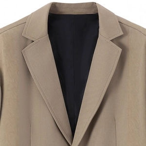Men's casual khaki blazer jacket with notch lapels and classic twill fabric texture