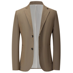 Men's casual khaki notched lapel blazer jacket with single-breasted two-button design