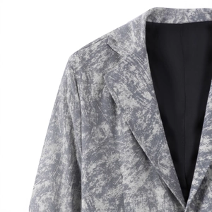 Men's casual blazer with grey tie-dye marble print, notched lapel and black lining