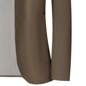 Men's brown casual blazer jacket featuring detailed woven texture and lapel design