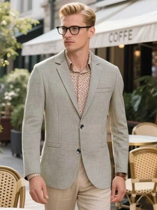 Giacca da uomo casual grigio-verde con risvolto classico e chiusura a due bottoni elegante