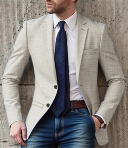 Herren-Mode-Strickblazer in Hellgrau mit einreihigem, schmalem Schnitt für Freizeit