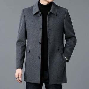 Men Business Casual Overcoat Lapel Single Breasted Long Trench Coat Warm Polyester Blend Outerwear Korean Style Fashion Male Apparel