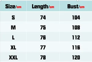 Size chart for classic business casual blazer showing length and bust measurements in cm