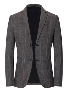 Blazer de bureau pour hommes à carreaux foncés avec coupe ajustée et revers cranté