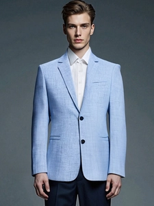 Veste de costume bleu clair coupe ajustée pour homme avec tissu texturé à deux boutons