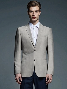 Blazer pour homme gris clair à texture lin avec deux boutons et revers cranté classique