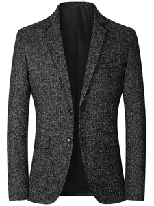 Men's slim fit casual blazer jacket with textured polyester fabric in charcoal grey