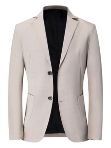 Classic light beige single-breasted men blazer with notch lapel and padded shoulders
