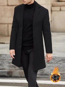 Cappotto da uomo in misto lana con fodera trapuntata spessa e revers classico nero