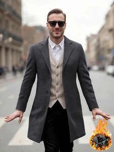 Manteau classique en laine gris anthracite pour homme avec doublure thermique chaude d'hiver