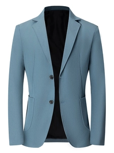 Classic light blue single-breasted blazer with notch lapels and padded shoulders for men